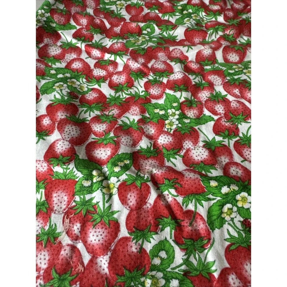 VTG Handmade Strawberry Print Apron Set Halter Neck Reversible Pockets